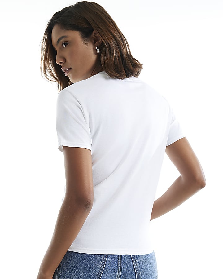 White Short Sleeve Be Happy Face T-Shirt
