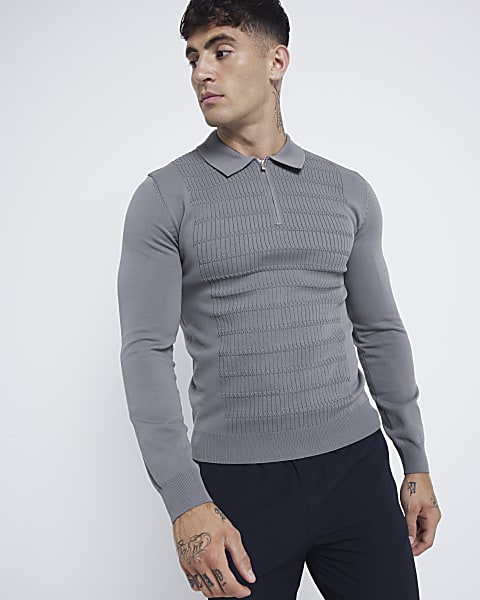 Long sleeve polo muscle fit best sale