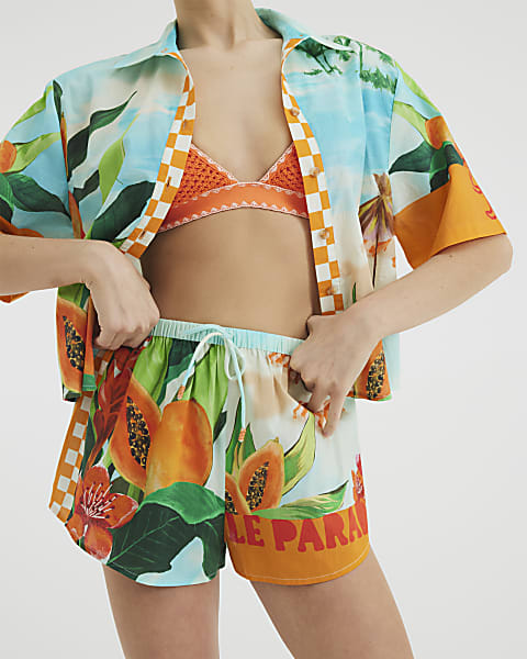 Blue Tropical Print Shirt
