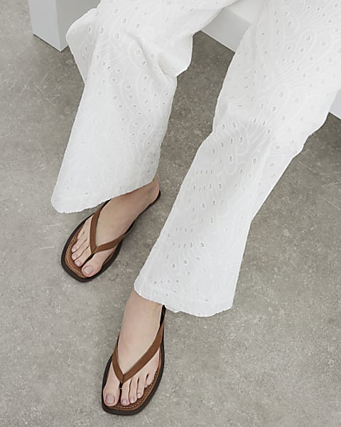 Brown Suede Flat Sandals