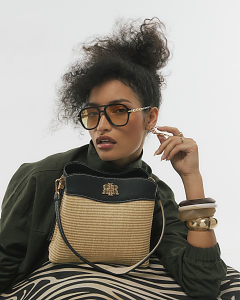 Beige Raffia Bucket Bag