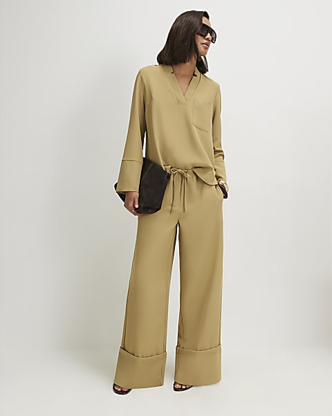 women's high waist wide leg dress pants Women's Daylight Glimmer Black Wide Leg Pants | Size: L main image 1