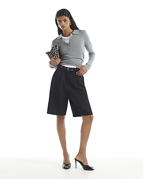 ladies black dress shorts Women's | Black Shorts Side Slit Button Dressy