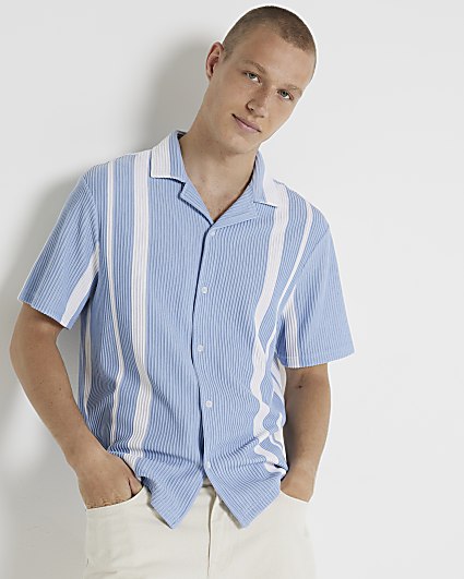 Blue Regular Fit Ribbed Stripe Shirt