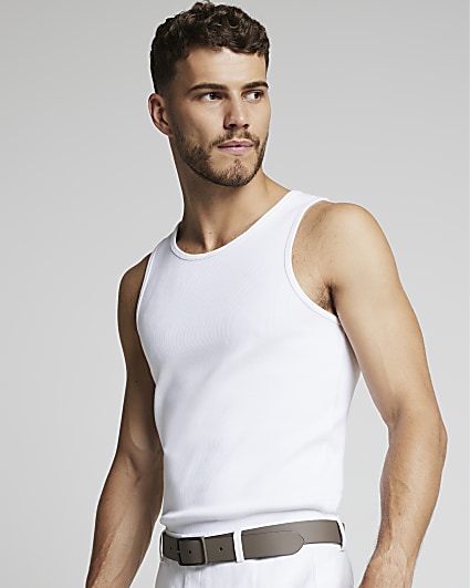3 PK white muscle fit ribbed vest top