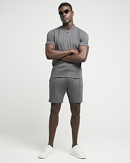 Grey slim fit textured shorts