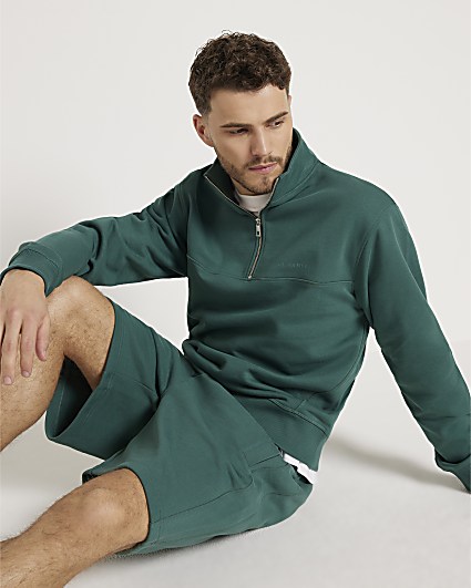 Green regular fit loopback funnel sweatshirt