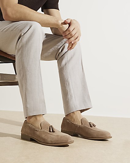 Stone suede tassel loafers