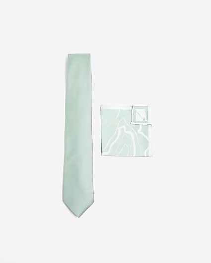 Green tie and floral handkerchief set