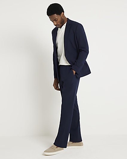 Navy slim fit seersucker suit trousers