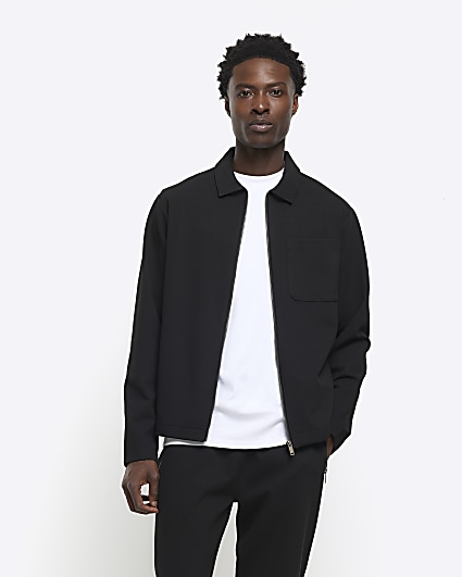 Black slim fit textured zip up sweatshirt