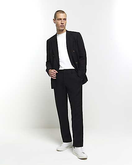 Black Slim Fit Linen Suit Trouser