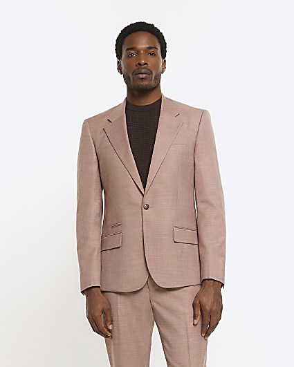 Pink slim fit textured suit jacket