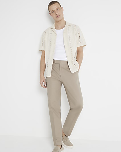 Beige slim fit smart chino trousers
