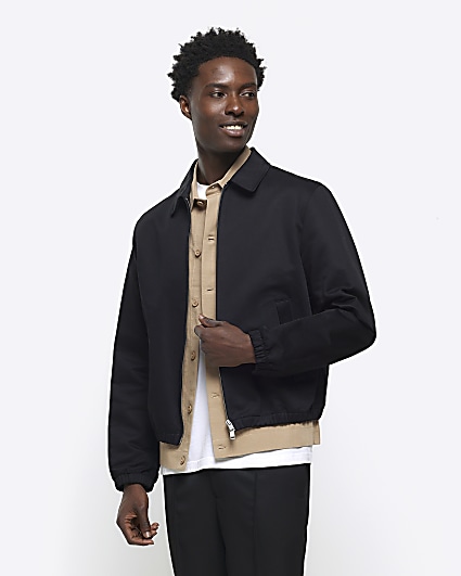 Black regular fit smart Harrington jacket