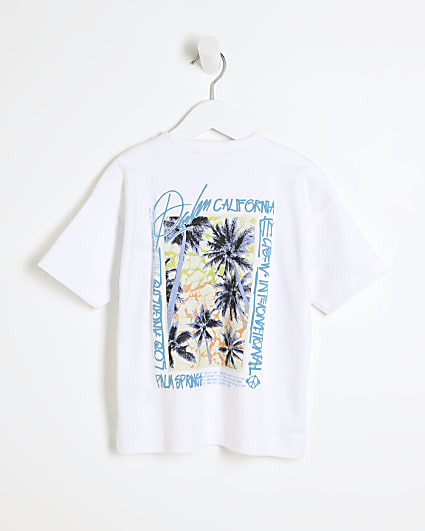 Mini boys white palm tree graphic t-shirt