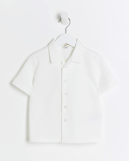 Mini boys white seersucker short sleeve shirt