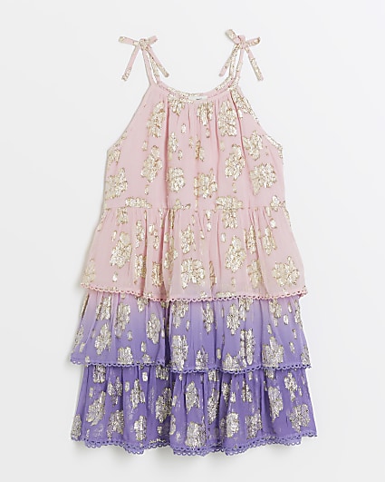Girls purple glitter tiered beach dress