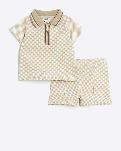 Baby boys stone jacquard polo and shorts set