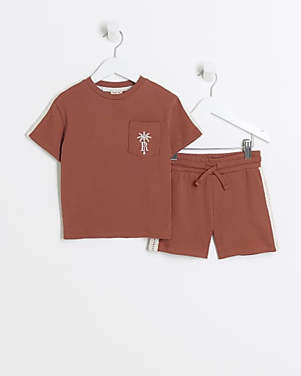 Mini boys rust Embroidered T-Shirt Set