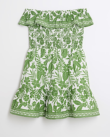 Girls green floral bardot dress