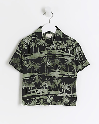Mini boys black palm tree shirt
