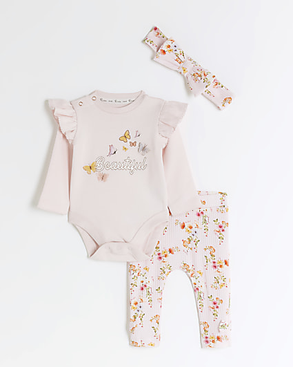 Baby girls pink butterfly all in one set