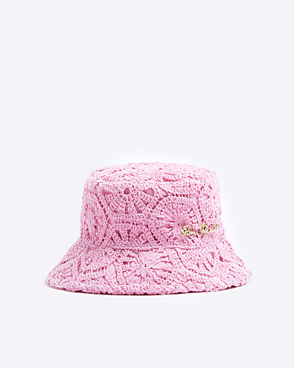 Girls pink crochet bucket hat