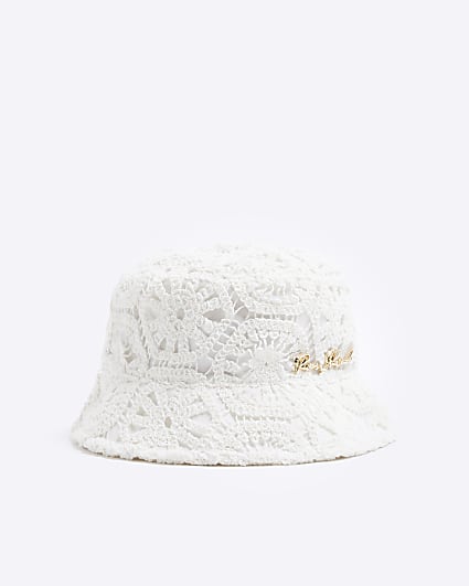 Mini girls cream crochet lace bucket hat