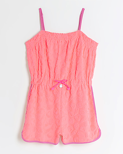 Girls coral shell towelling playsuit