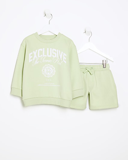 Mini lime green graphic sweatshirt set