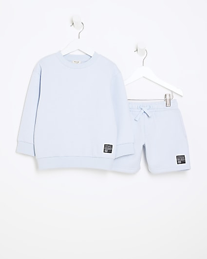 Mini boys blue sweatshirt and shorts set