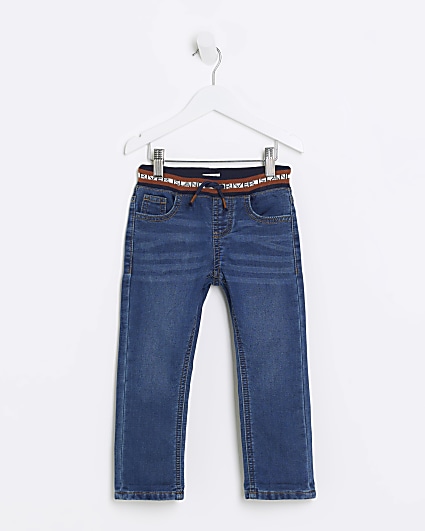 Mini boys blue RI waistband slim jeans