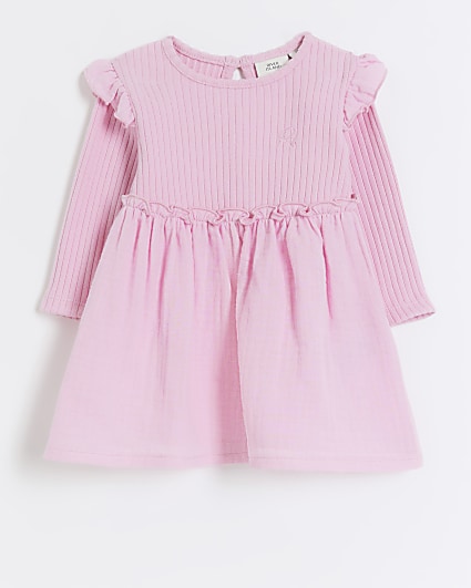 Baby girls pink rib long sleeve dress