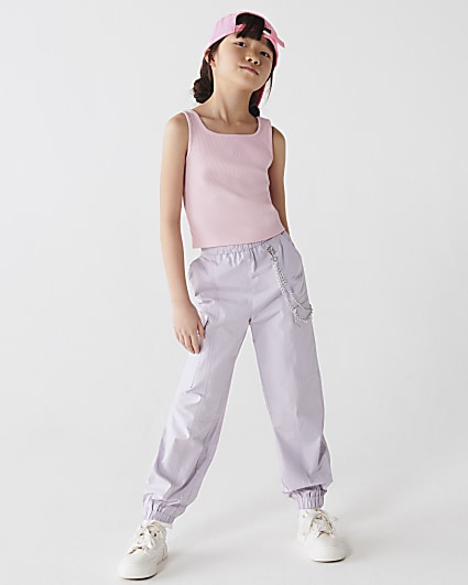 Girls purple papertouch chain cargo trousers
