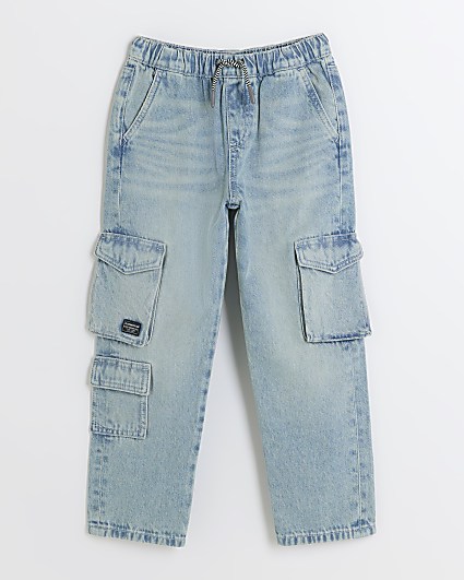 Boys blue elasticated cargo jeans