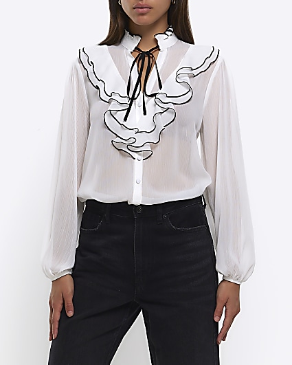 White chiffon frill blouse