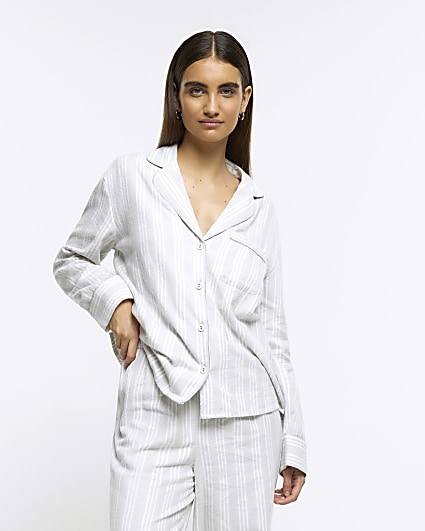 Grey stripe pyjama shirt