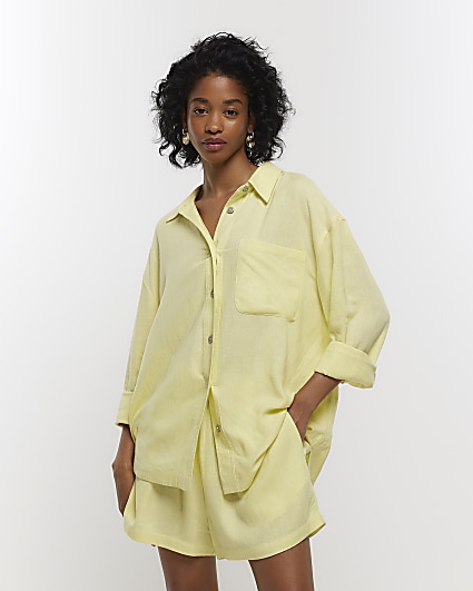 Yellow oversized shirt with linen