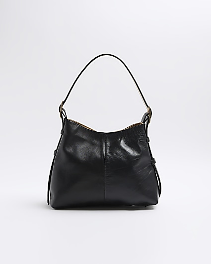 Black leather slouch tote bag