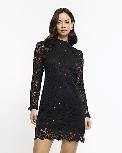 Black lace shift mini dress
