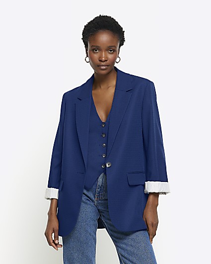 Navy rolled sleeve relaxed blazer