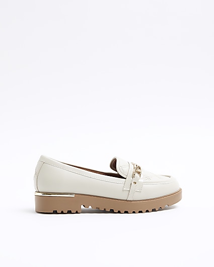 Cream quilted chain loafers