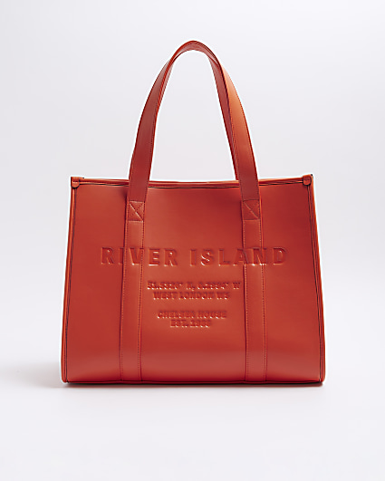 Red faux leather embossed shopper bag