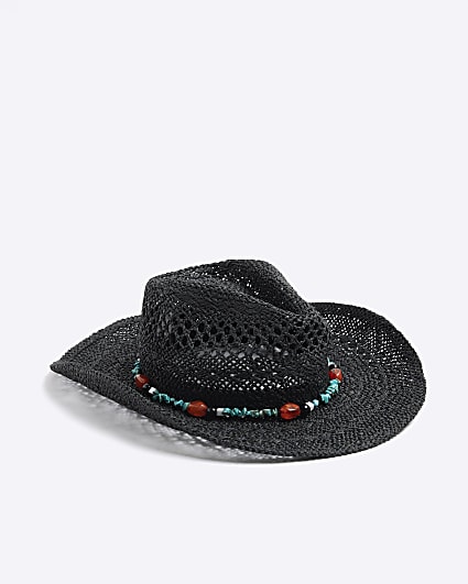 Black Beaded Cowboy Straw Hat
