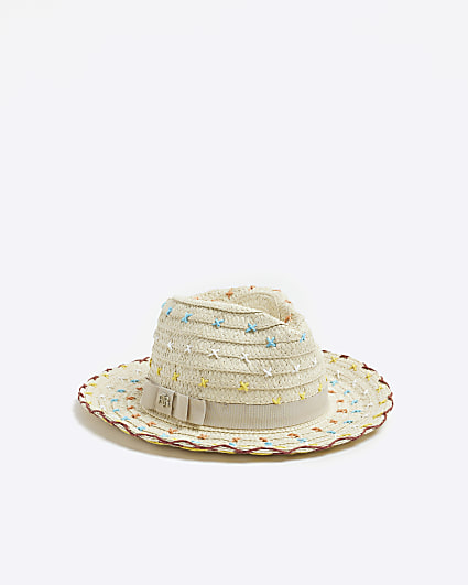 Cream Straw Stitched Fedora Hat