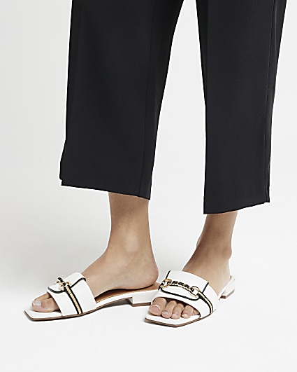 White buckle mule sandals