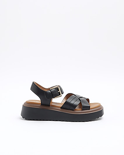 Black cross strap flatform sandals