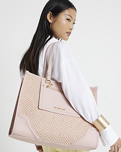 Pink weave shopper bag