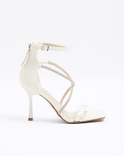 White wide fit embellished heeled sandals